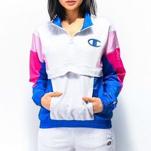 Champion Vintage Mixed-Media Quarter-Zip Pullover Windbreaker Jacket Size Large